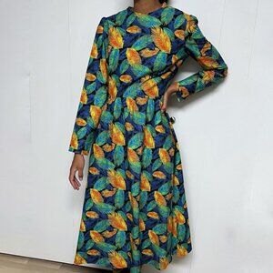 Leaf Pattern Colourful Long Sleeve Dress | Summer Dress